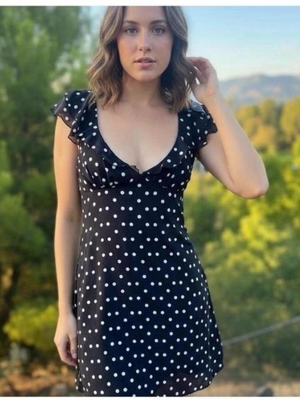 Princess Polly Black & White Polka Dot Ruffle Mini Dress
